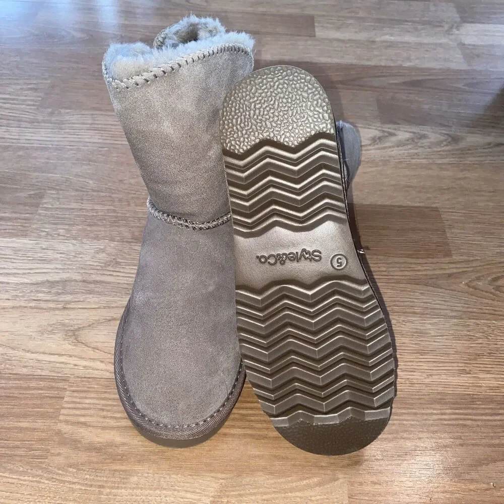Style & Co Teenyy Suede Winter Booties Mushroom Faux Fur Lined Boots Size 5 NEW
